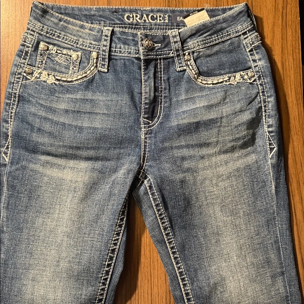 Grace Easy Fit Women’s Mid Rise Bootcut Blue Denim Jeans - Picture 2 of 7